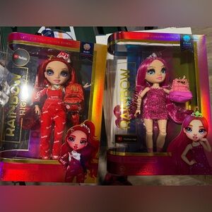 2 Rainbow High Dolls - Red and Pink Fashion Set